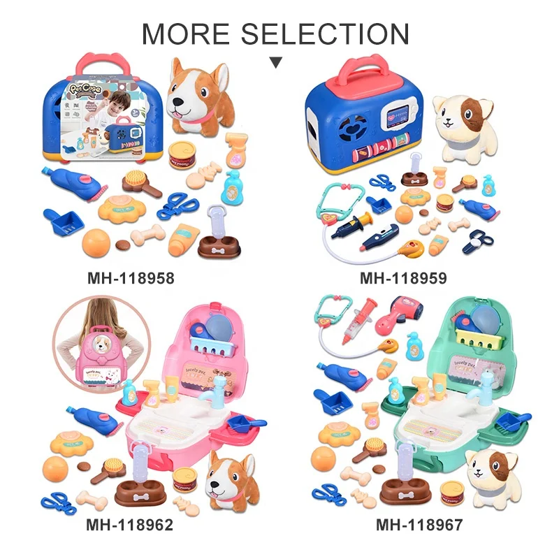 Little puppy plush toy electric pet dog toy pet cage set for kids pretend play toys