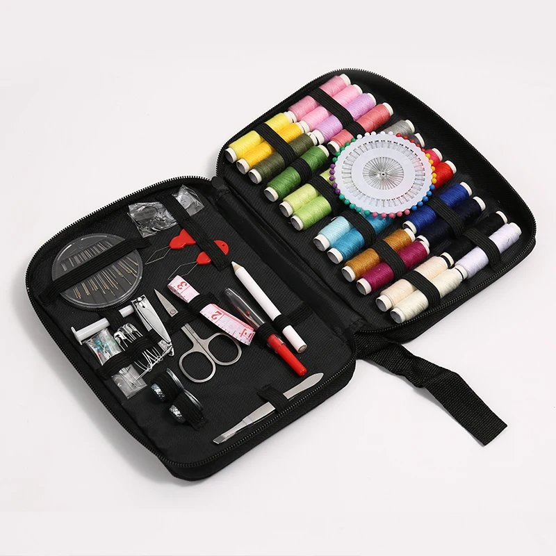 JC 131 Pcs Black Sewing Tool Accessories Needlework Set Portable Travel Needle And Thread Kit Bag