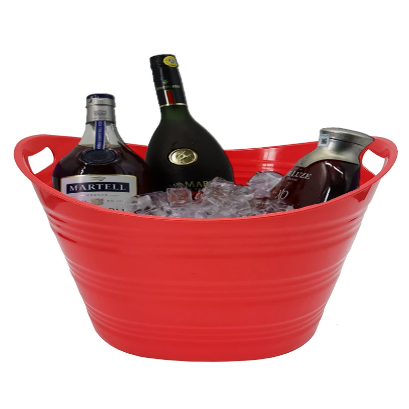 Wholesale Single & Double Handle Portable Plastic Ice Bucket Durable Walled Wine & Champagne Cooler Hot Sale Ice Barrel