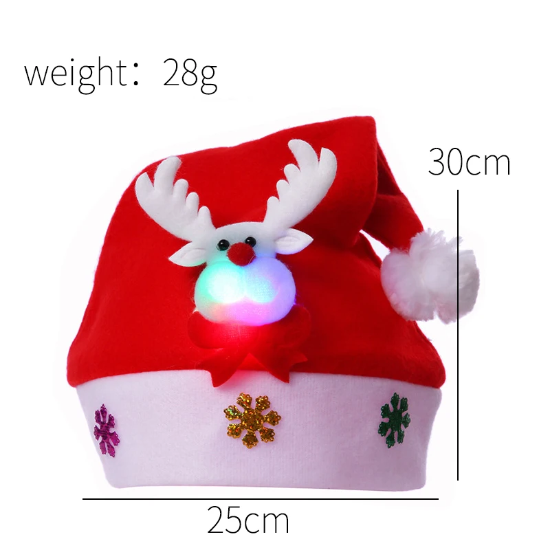Cartoon Christmas Hat Santa Claus/Elk/Snowman Xmas Cap With LED Light For Adult Kids Cap