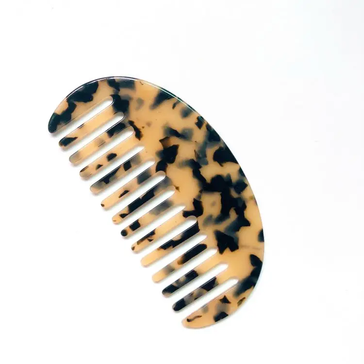 Wide Tooth Leopard Print Cellulose Acetate Tortoise Brown Hair Comb