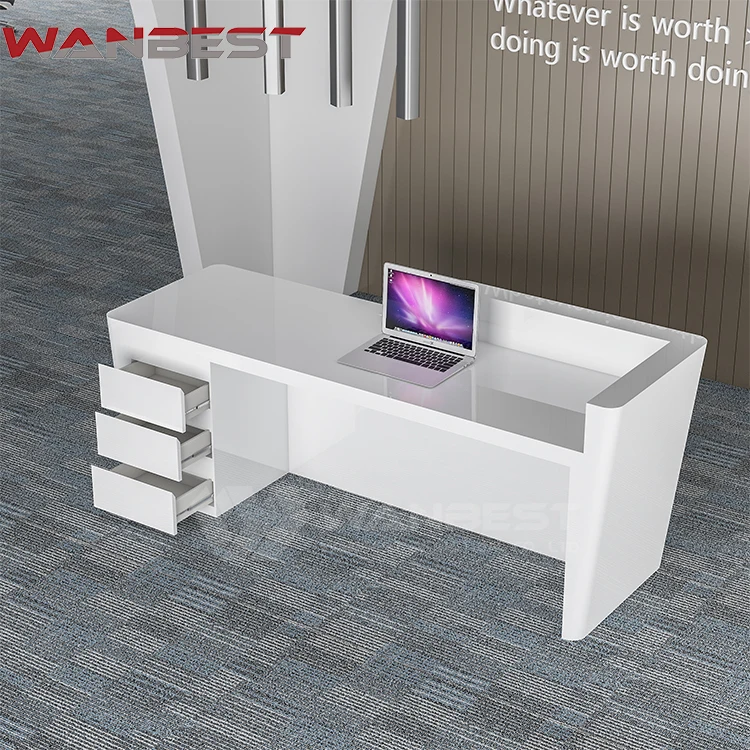 Solid Surface White Beauty Salon Retail Store Office Reception Desk Artificial  Marble Front Desk Counter