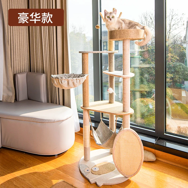 High Quality Large Luxury Cat Tree Multi-level Solid Wood Cat Condo Floor Tree House Wood Cat Tree