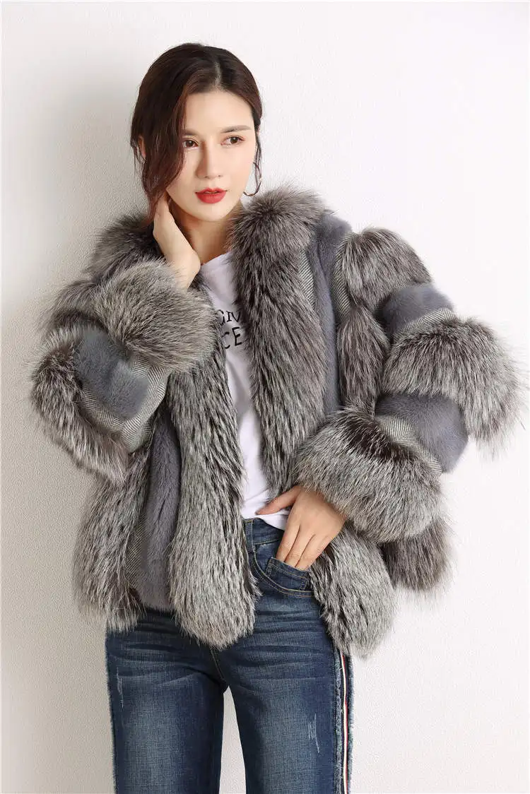 2021 Women winter luxury fluffy coat genuine mink fur gray coat