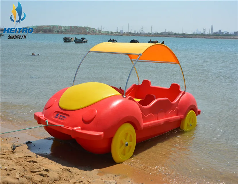China manufacturer water pedal boat floating big car boat by pedal or electric motor for 5persons with wheels