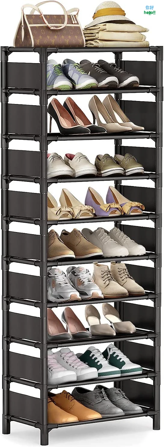 10 Tier Shoe Rack With Covers 27 Pair Large Tower Stackable Shoe Organizer With Dust Proof Non-woven Fabric Covers