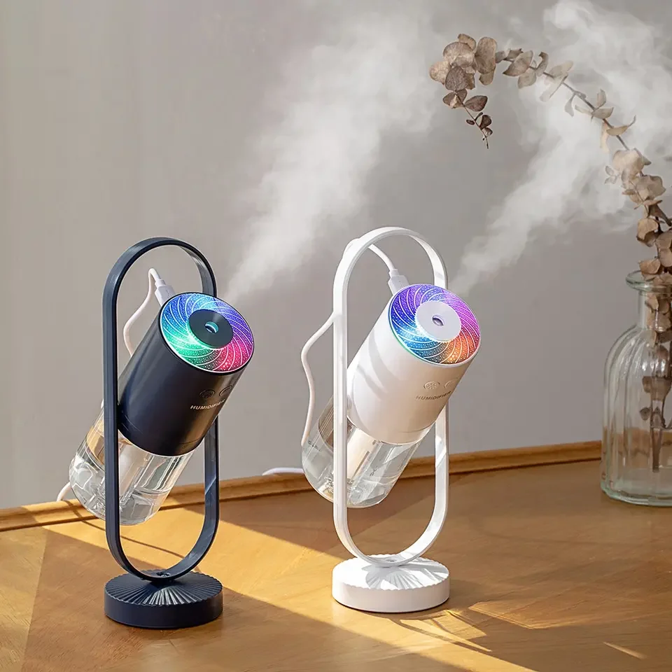 Portable 360 Degrees Rotating Mini Humidifier 200ml Cool Mist Desktop Atomizer Hydrating Device LED Night Light Air Humidifier