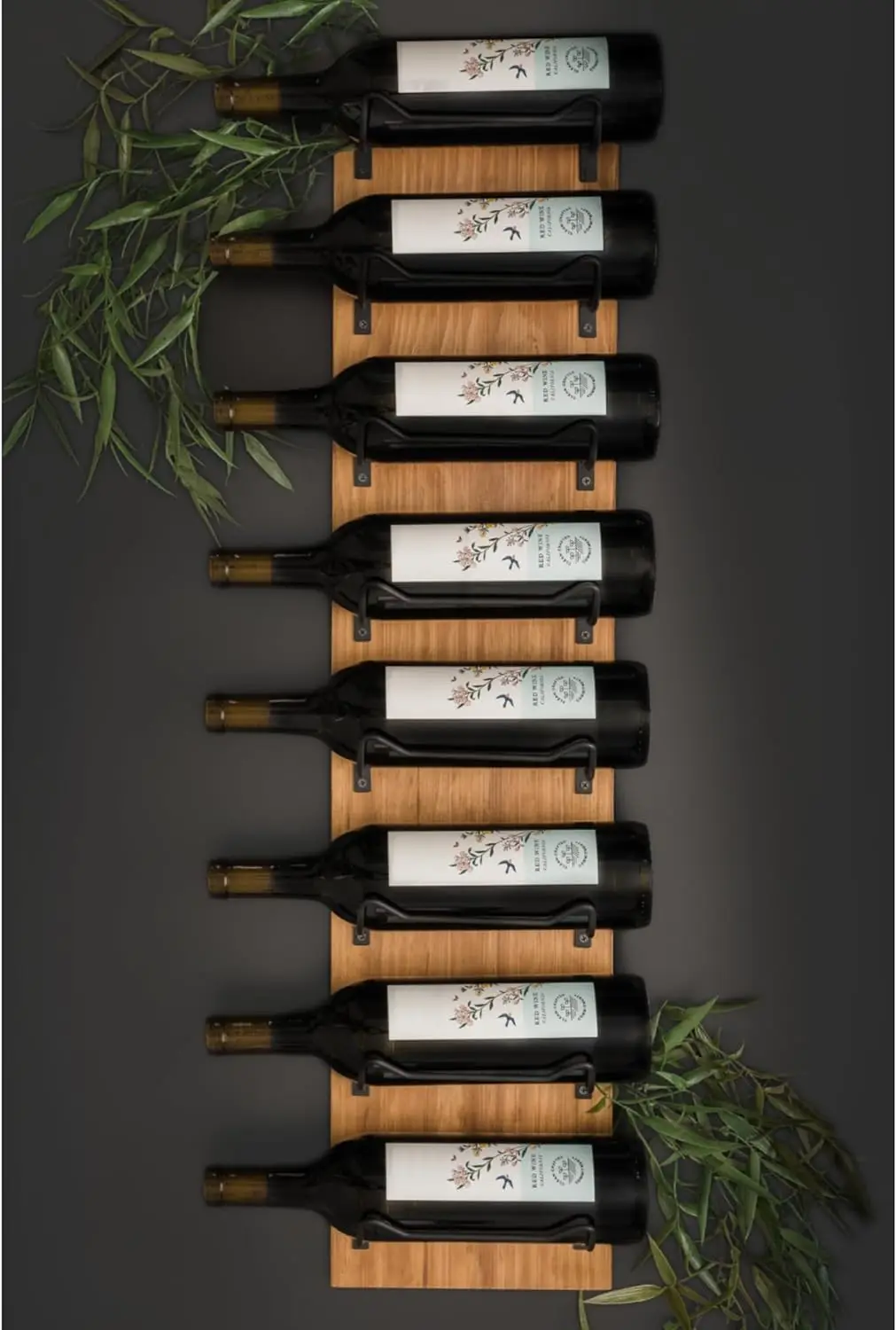 Wall Mounted Black Brackets Wooden Wine Storage Racks Wood Wine Rack For Wall 8 Bottles Wine Rack Display