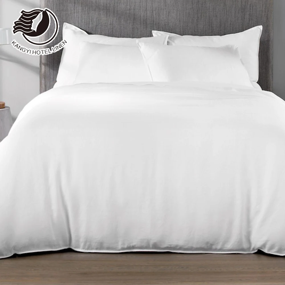 Hilton Hotel Bedding 5 Star 300T Flat Sheet Duvet Covet Set White Hotel Bed Linen For Sale