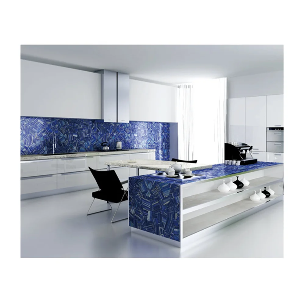 Искусственная лазуритовая плита камень кухонная столешница цена полированная Современная квадратная графическая плитка для отеля голубая