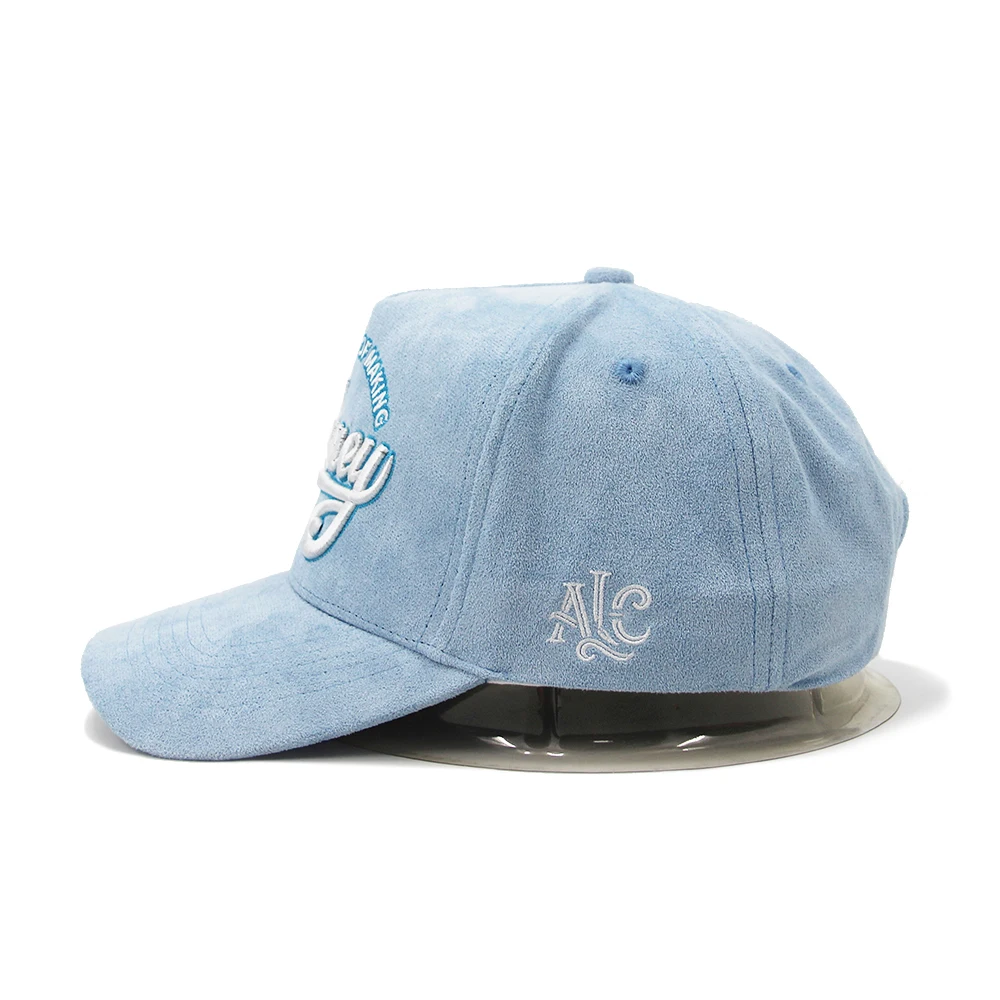 Hot Selling 100% Suede 5 Panel A Frame Custom 3D Embroidery Logo High Crown Chamois Classic Adjustable Snapback Baseball cap