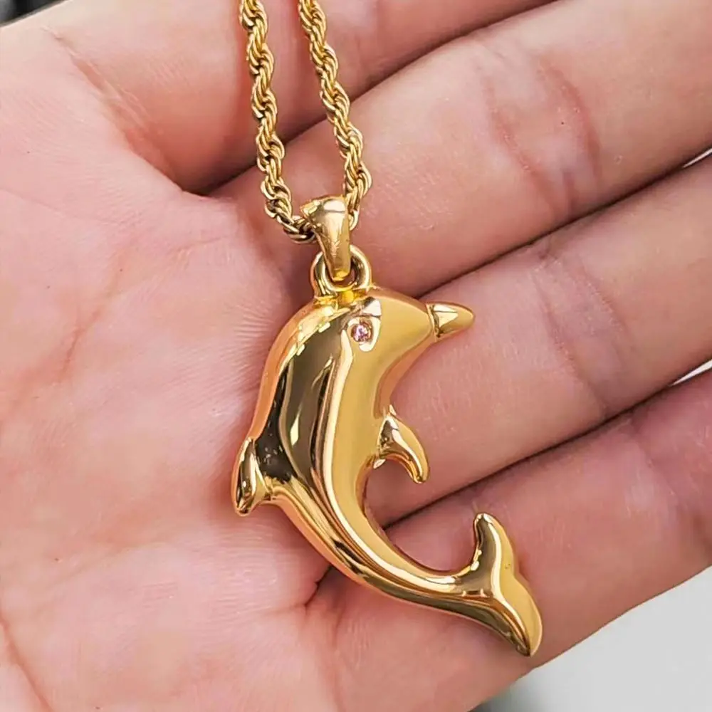 FANJIN Fashion Jewelry Wholesale Creative Gifts Dolphin Design Stainless Steel Pendant Exquisite Girls Necklace