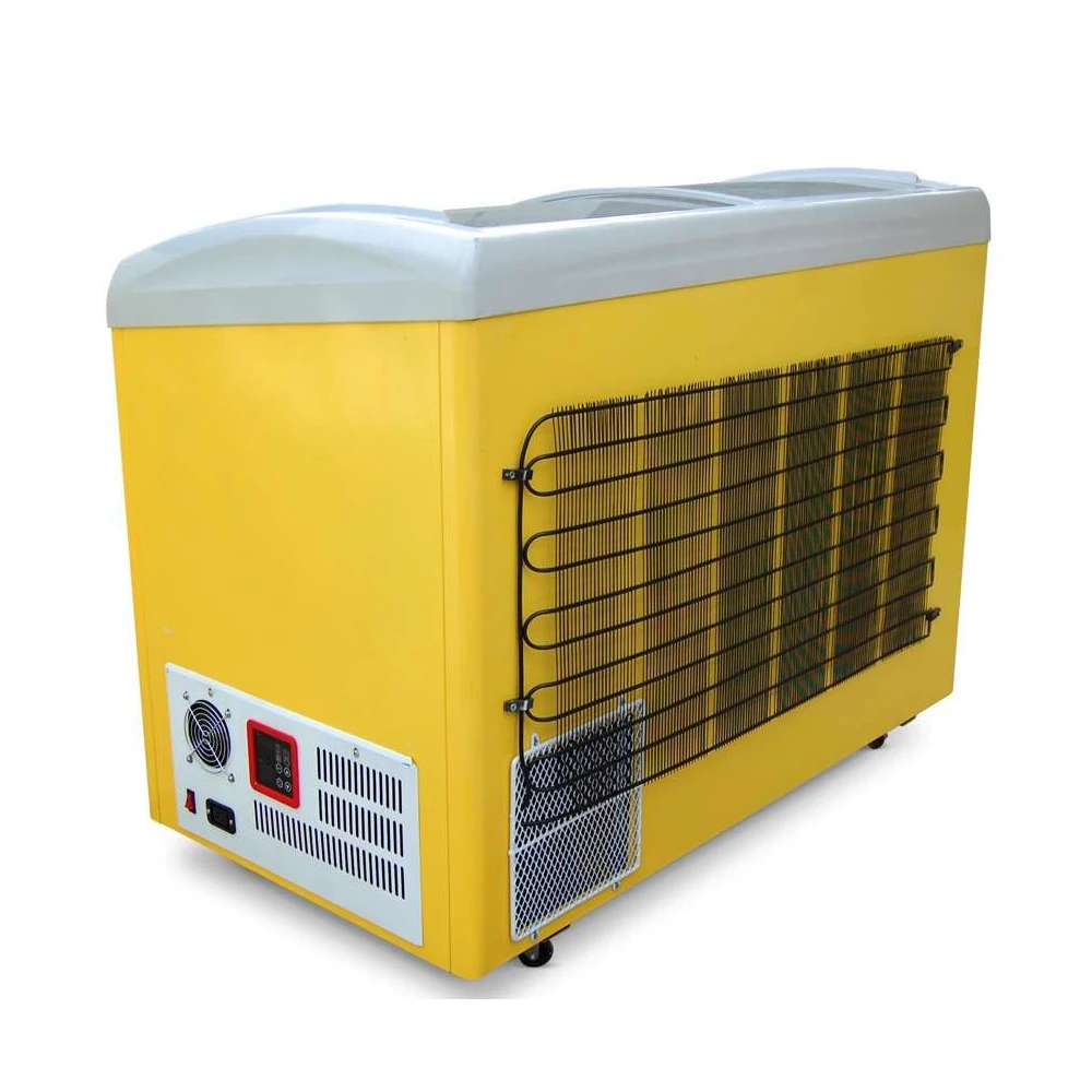 Best Seller curved glass door ice cream chest freezer 85 mm foaming thickness quality compressor directly cooling commercial use