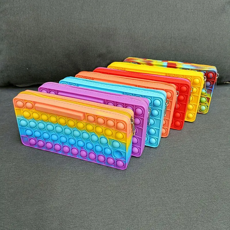 Amazon Hot Sale Stress Relief Sensory Big Silicone Pops Pencil Case New Pop Push Bubble  Pencils Pouch Squeeze Fidget Bags