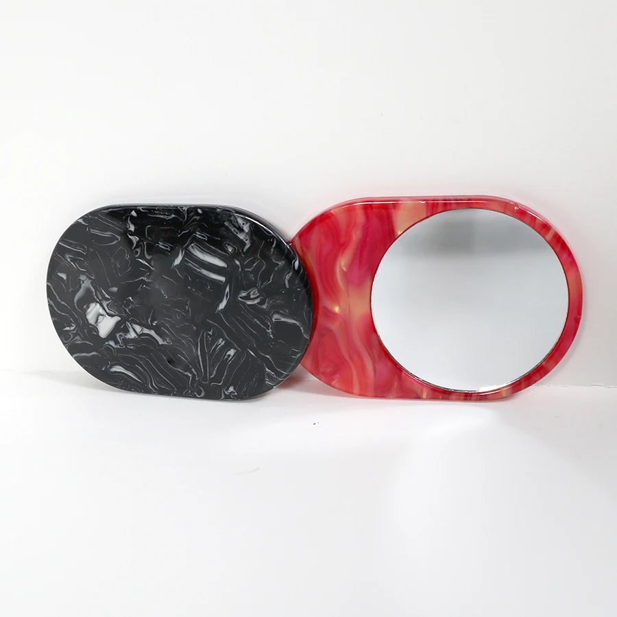 2022 New Classically Styled Korean Version Oval Acrylic Mirror Hot Sale Pocket Cosmetic Makeup Mirror with Pearl Stone Material