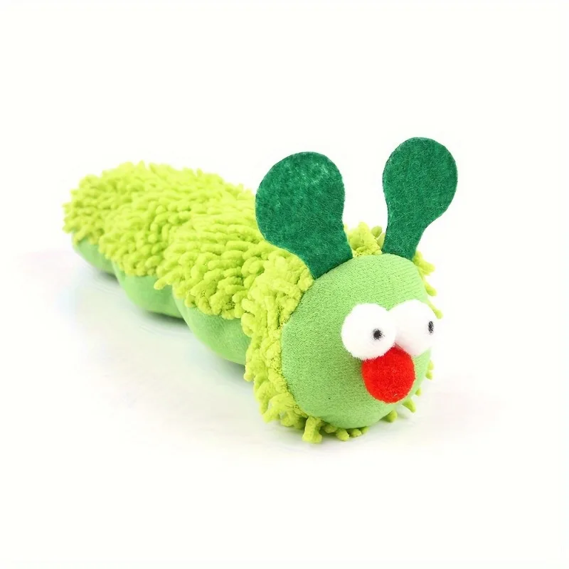New Arrival Green Fuzzy Worm Cat Plush Toy Soft Pillow Kitten Chew Toy Interactive Cat Toys For Indoor Cats