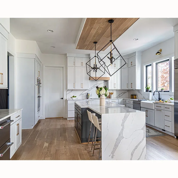 Modern luxury pantry kitchen cabinet units island white shaker wood hutch cabinet doors