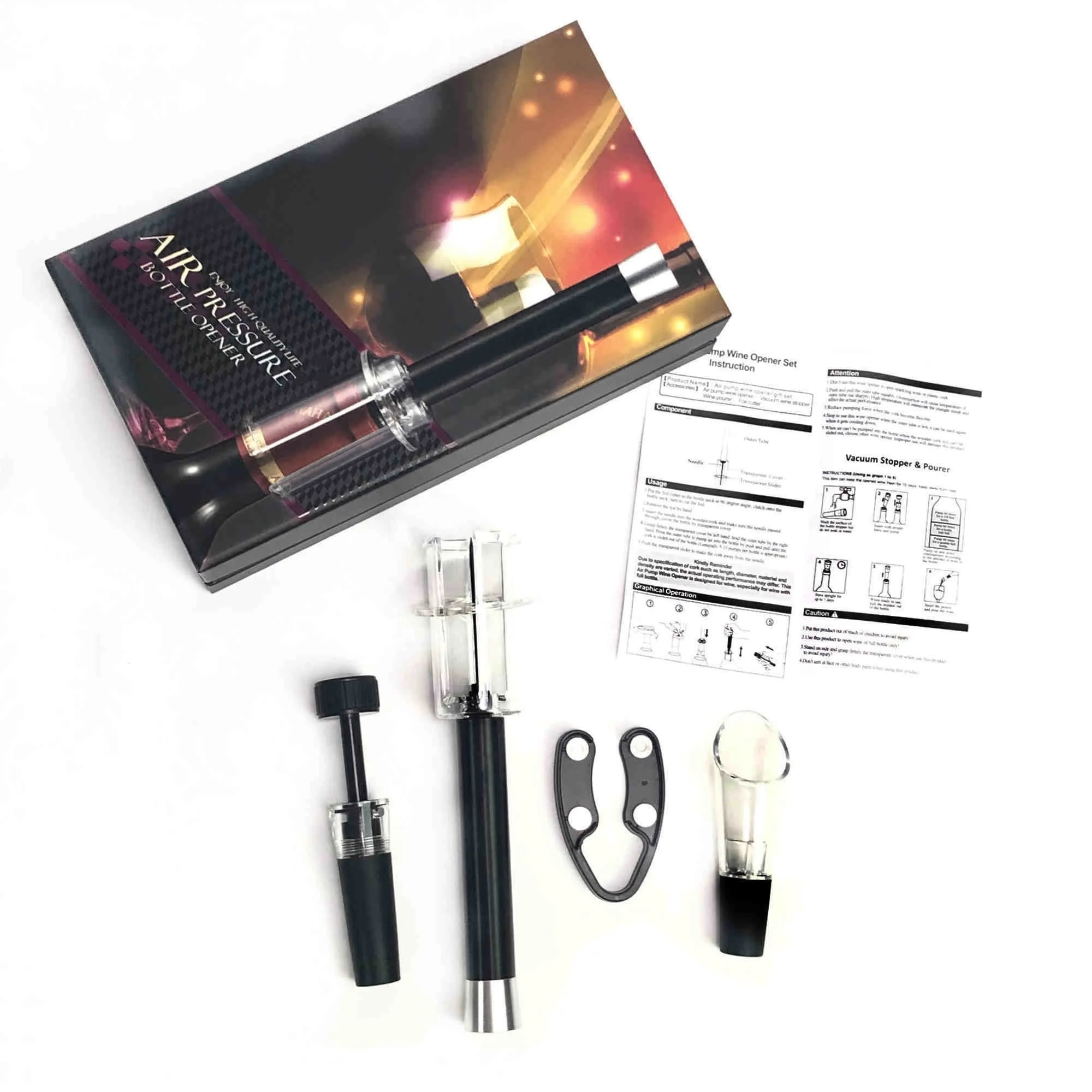 Convenient Cheap and Air Pump Wine Opener Set Corkscrew Wine Accessories Wine Opener Kit Foil Cutter and Extra Corkscrew Opener