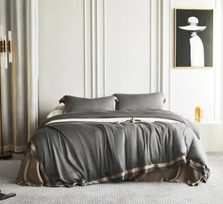 Hot Selling Luxury Organic 100% Bedsheet Tencel Lyocell Fiber Bedsheet Grey Pink Duvet Cover Bedding Set