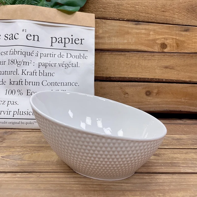 wholesale embossed  white ceramic soup  pot without lid