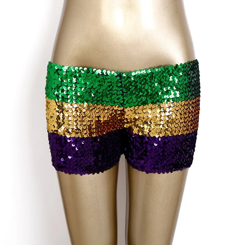 Women Street Fashion Sequin Shorts Mardi Gras Elastic Belt Slim Fit Low Waist Versatile Female Shorts Girls Dance Hot Pants