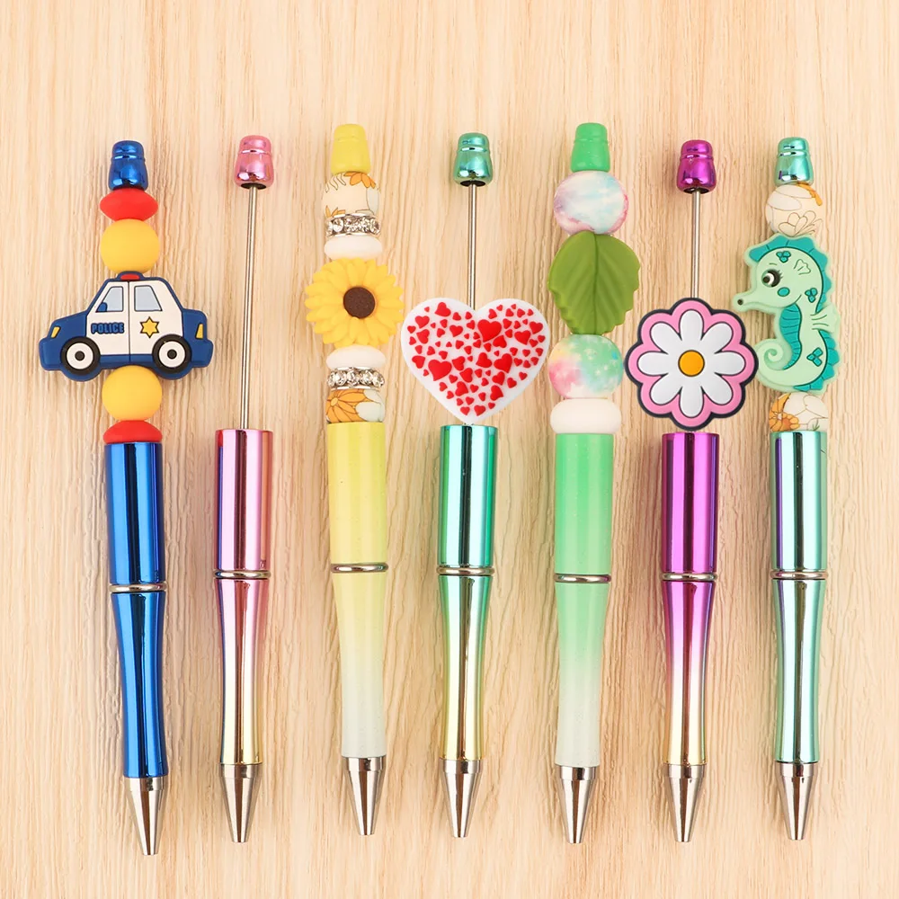Wholesale DIY beads school office writing ball point pens plastic ballpoint pen custom beaded pens