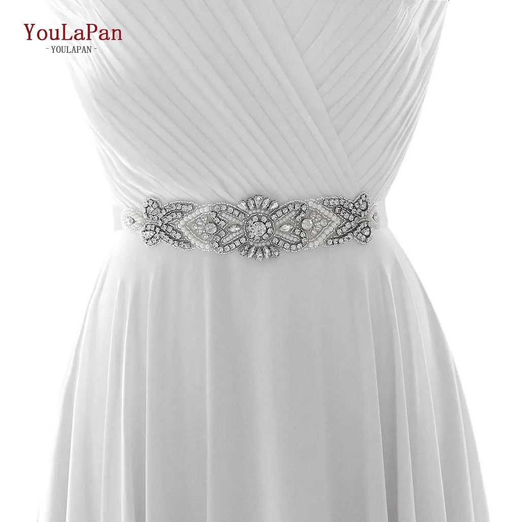 YouLaPan S208 Shiny Woman Silver Rhinestone Crystal Diamond Piece Belt Handcrafted Exquisite Dress Applique Wedding Bridal Belt