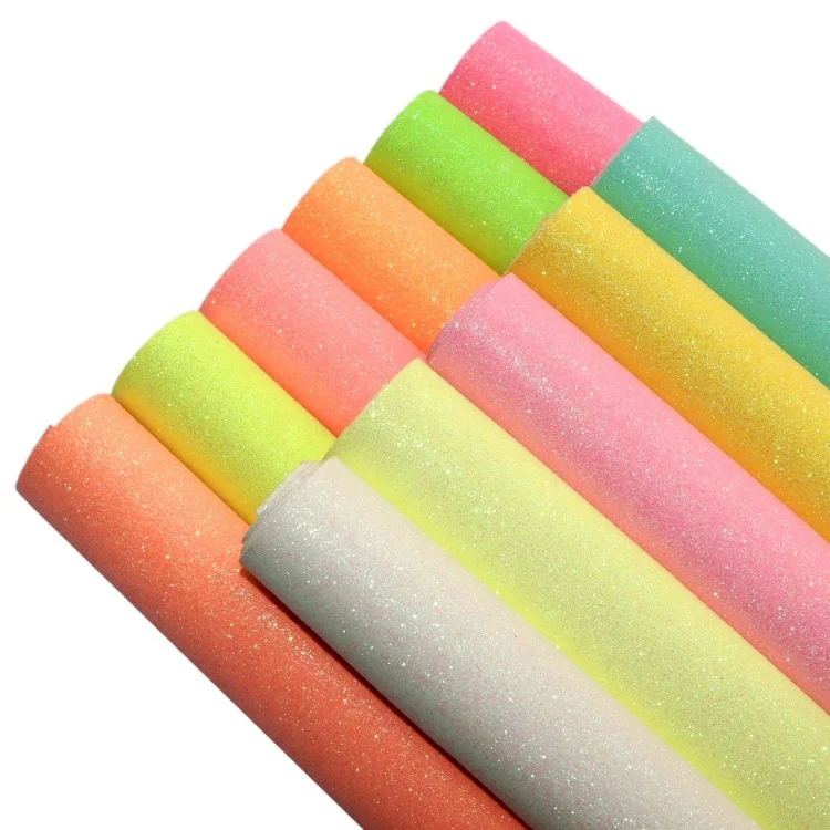 Glow in the Dark Faux Leather Sheets Solid Color Fine Glitter Synthetic Leather Fabric for DIY Bows 19794