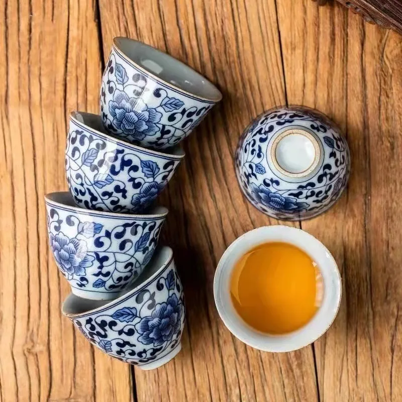 In Stock 55ml Blue and White Porcelain Tea Cups Set Ancient Chinese Ceramic Kungfu Tea Bowl Gift Box Personal Teacup Master Cup