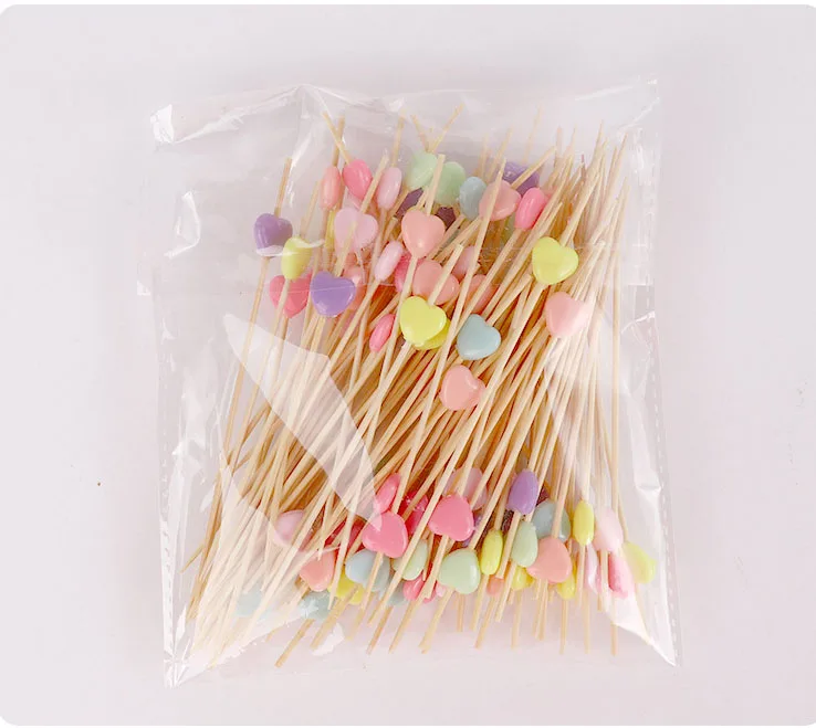 Heart shape cake dessert decorate bamboo sticks high-quality disposable cocktail picks party food skewer fruit bamboo sticks