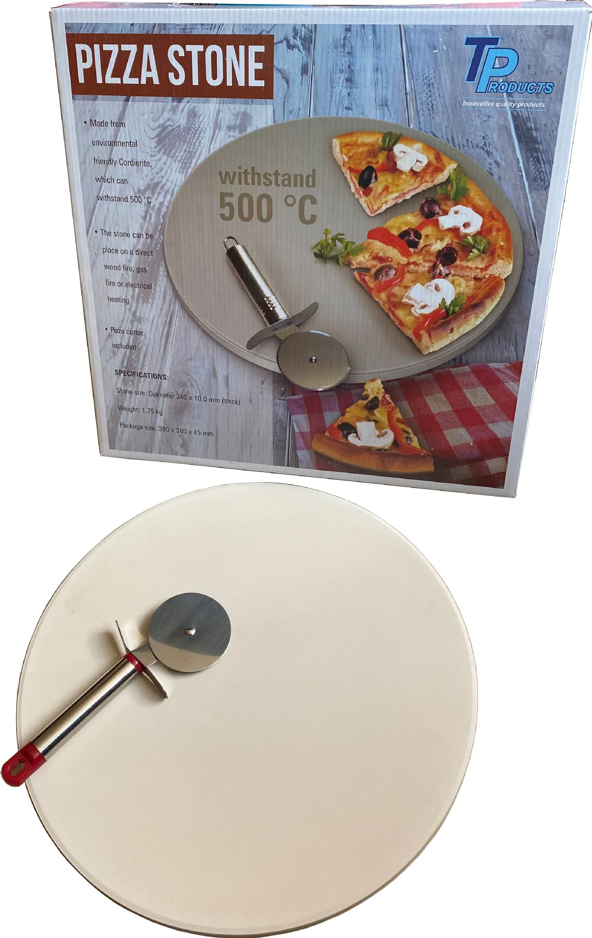 33CM Round Beige Cordierite Pizza Board Refractory Ceramic Insulation Board Ceramic Pizza Stone with Pizza Cutter