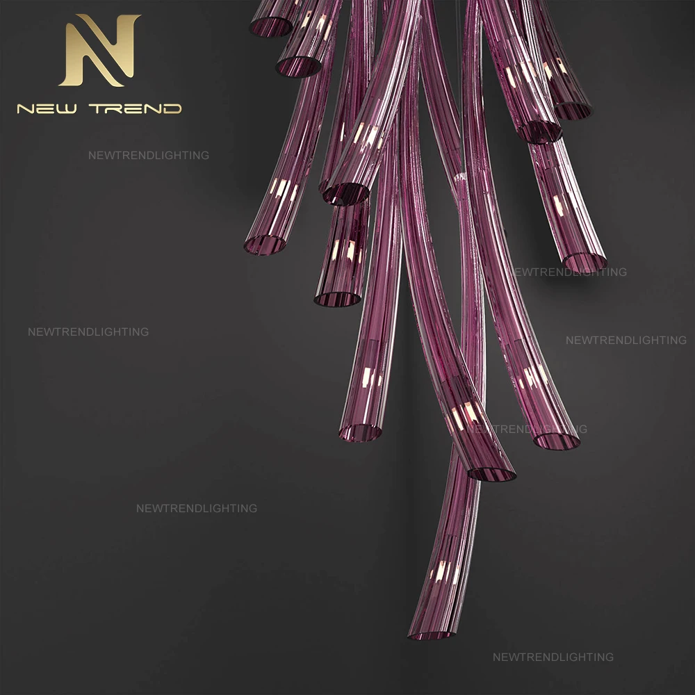 Hot Selling Villa Living Room Dining Room Staircase Decorative Metal Glass Tubular LED Chandelier Light