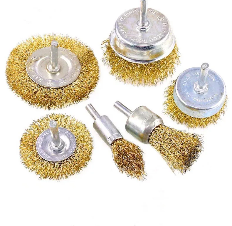  twisted steel Wire Brush Wheel Cup Set 9 Piece Brass Coated 1/4