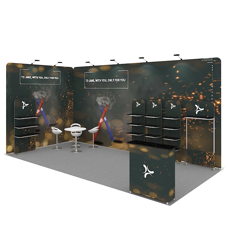 New design 10X20 portable aluminum customize promotion shelf display stands for sale advertising selling trade show booth