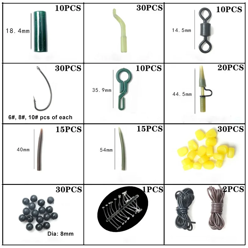 225pcs Europe Carp Fishing Gear and Accessories Kit s Anti Tangle Sleeve Soft Silicone Beads Hook Corn Rubber Tube