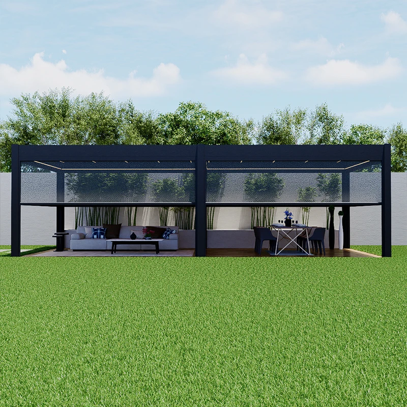 Easily Assembly Aluminum Pergola Outdoor Garden Modern Design Electric Roof Louver Pavilion Gazebo with Led Strip