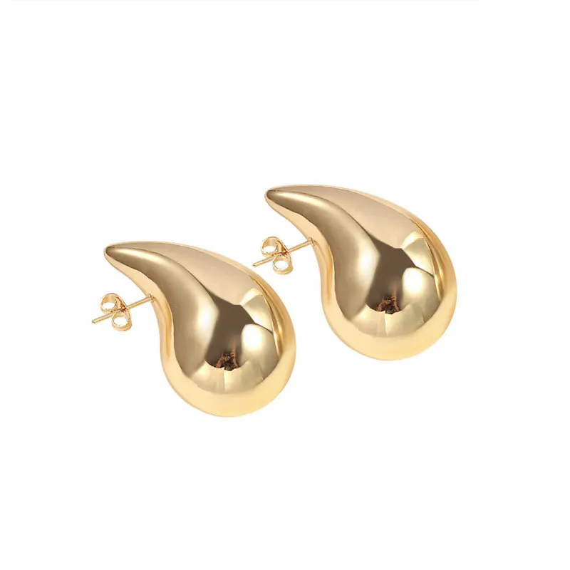 Vintage Gold Plated Metal Chunky Dome Drop Earrings for Women Fashion Glossy Thick Teardrop Earrings Lightweight Hoops Jewelry