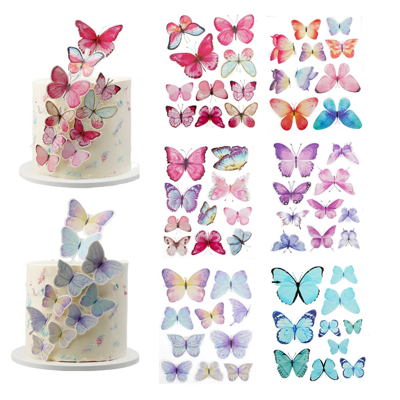 Cake Butterfly Toppers Colorful Artificial Paper Butterflies Topper For Birthday Party Bouquet Cake Decorations