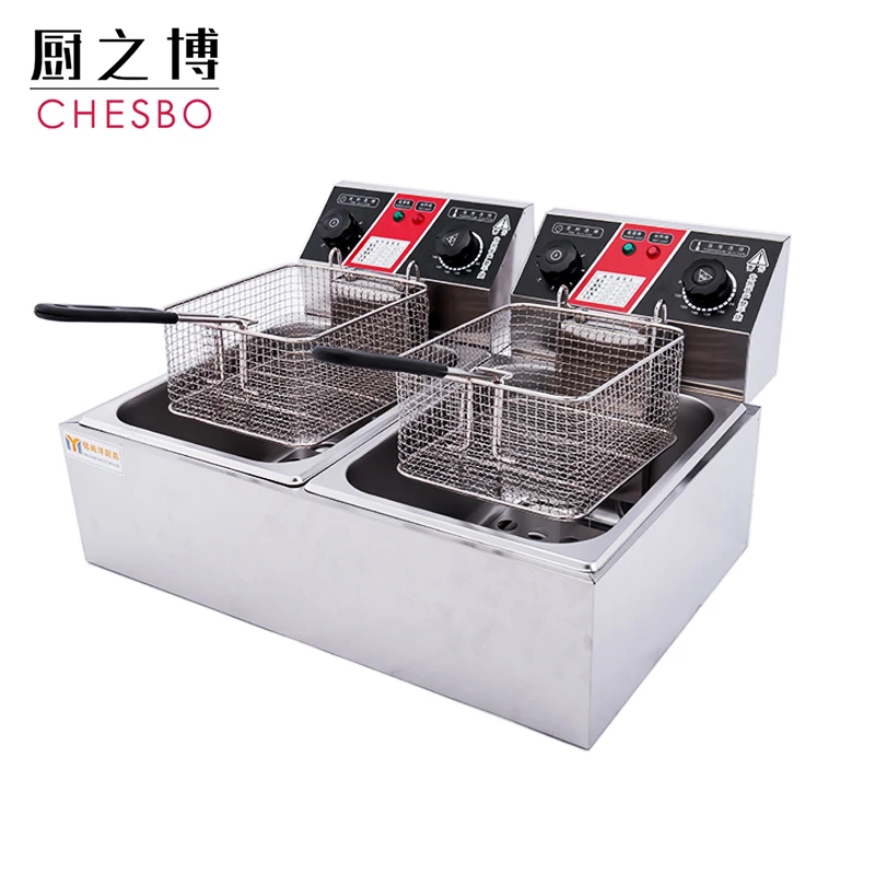 Stainless steel Commercial 2500w 6L each Double Electric Tabletop Restaurant Frying Deep Fryer w/Basket Easy Control Switch