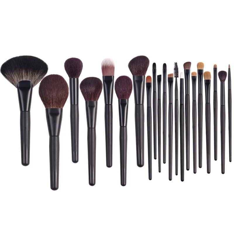 Wholesale private label high quality Luxury natural hair cosmetic brush 21pcs professional Matt black Copper ferrule makeup brus