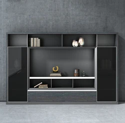 High end luxury glass doors wooden background office furniture file cabinet