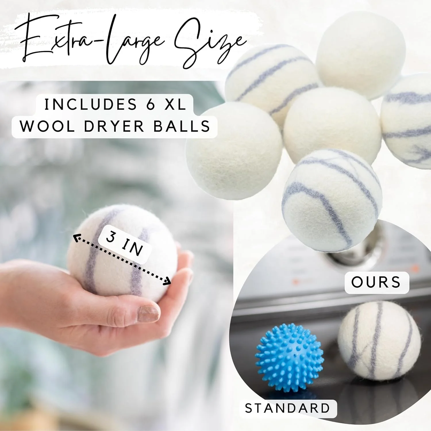 Factory Wholesale 6 Pack XL 100% Pure New Zealand Wool Dryer Balls Reusable Organic Felt Tumble Wool Laundry Dryer Balls