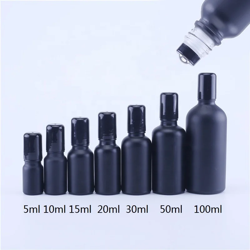 10ml 15ml 20ml 30ml 50ml 100ml Matte Black Glass Roll on Bottles Stainless Steel Roller Ball for Perfume Essential Oil