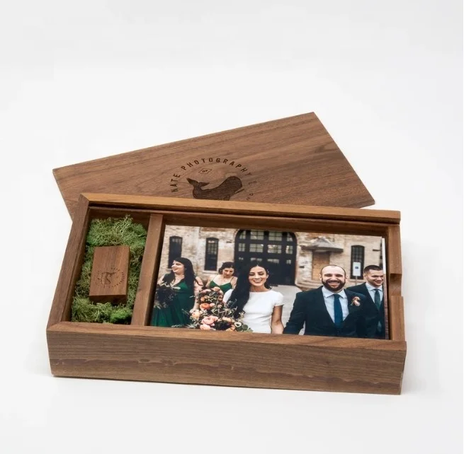 Custom Logo Photography USB 3.0 8GB 16GB 32GB Walnut Maple Wood USB Photos Gift Box memory stick wooden USB Flash Drive