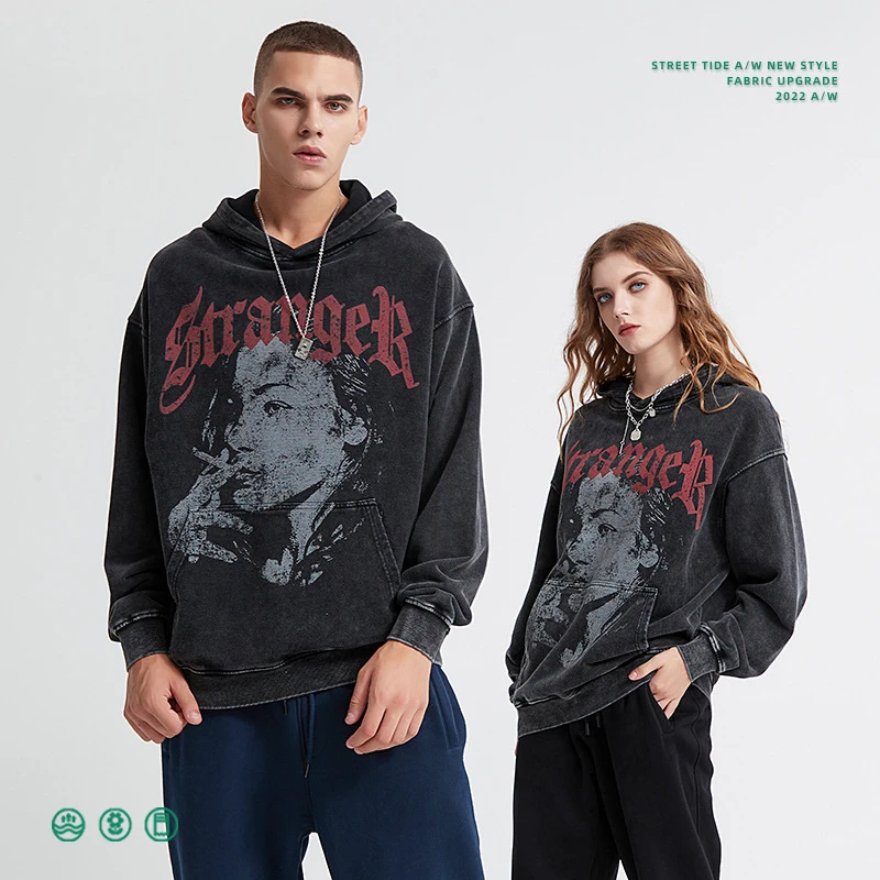 wholesale mens hoodie pullovers  plain hoodie men vintage acid washed heavyweight blank oversized hoodie