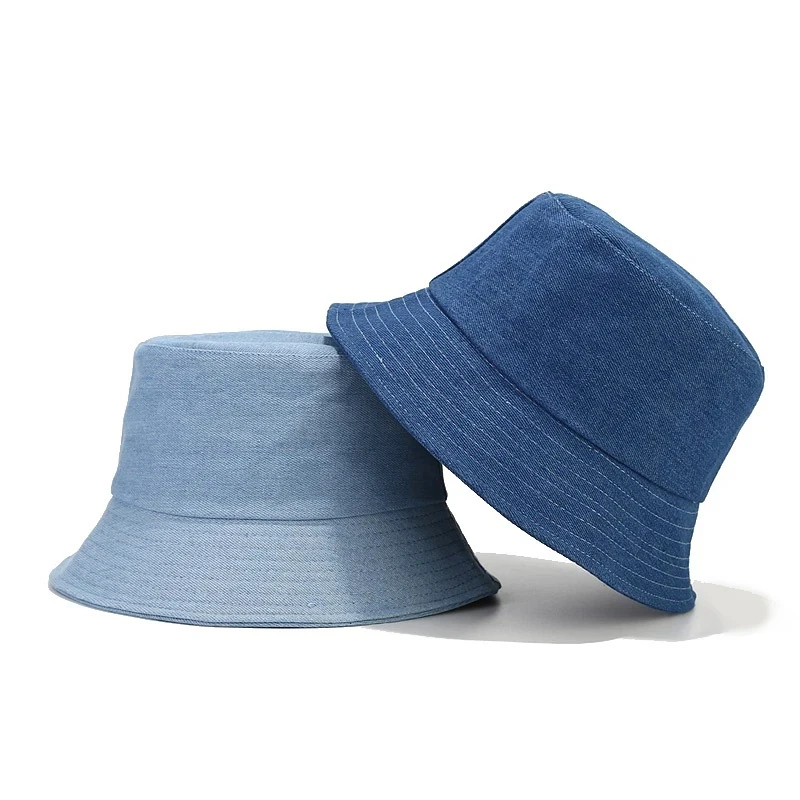 Summer Outdoor Cool Retro Style Cap Adjustable Solid Color Cap Cow Boy Jeans Blue Panama Fisherman Hats Fashion Denim Bucket Hat