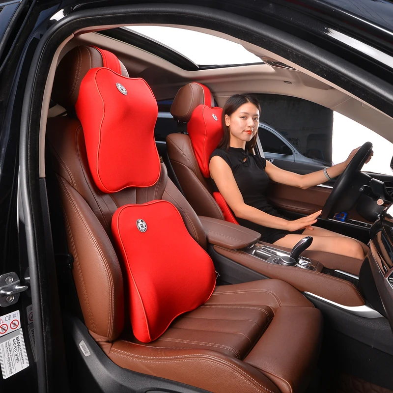 Full Set Adjustable Memory Foam Car Seat Headrest Pillow Head Neck Waist Back Lumbar Spine Support Cushion