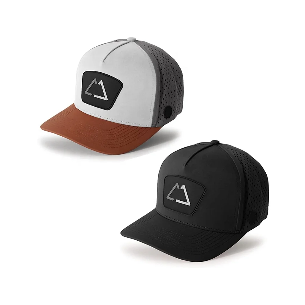 Rubber Patch Trucker Hats Custom Laser Cut Perforated Baseball Cap High Quality Snapback Waterproof Golf Cap 5 Panel Rope Hats