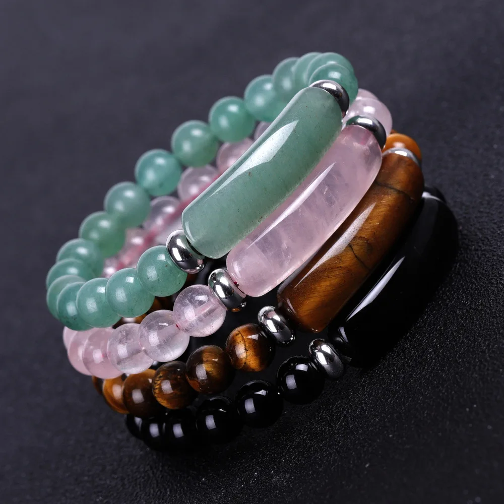 Natural Stone Powder Crystal Stretch Tiger Eye Beaded Bracelet Handmade Gemstone Round Bead Bracelet