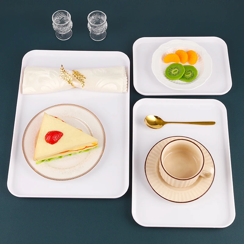 Eco-friendly Plastic Plate Reusable Rectangle Food Serving Tray Wheat Straw Plates Self-service Trays